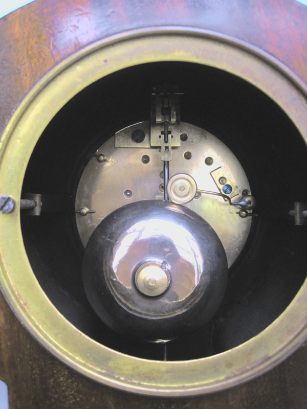 French Balloon clock, view of the mechanism